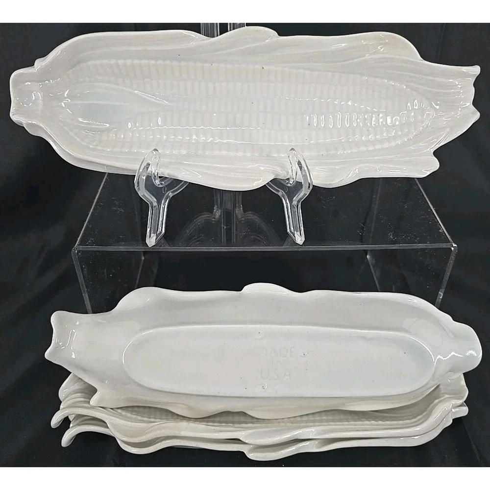 VINTAGE Corn on the Cob Porcelain Serving Bowl set‎ of 4 MADE IN USA!